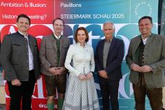 Wissenschaftlicher Direktor Marko Mele, Bürgermeister Helmut Schweiger, Landesrätin Simone Schmiedtbauer, Kurator Günther Holler-Schuster und Kaufmännischer Direktor Josef Schrammel, v.l.  Foto: Universalmuseum Joanneum/J.J. Kucek