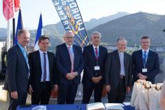 Festlicher Empfang zur Generalversammlung in Lourdes: v.l.n.r.: Stephan Antwerpen (Bürgermeister Altötting), Thierry Lavit (Bürgermeister Lourdes), Herbert Hofauer (Bürgermeister a.D. Altötting), Luís Miguel Albuquerque (Bürgermeister Fátima-Ourém), Michel Daubanes (Wallfahrtsrektor Lourdes), Krzysztof Matyjaszczyk (Bürgermeister Częstochowa) - Foto: © Pierre Artou