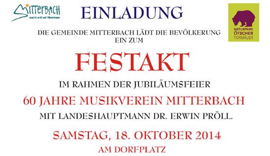 Festakt Jubiläumsfeier MV Mitterbach - Plakat