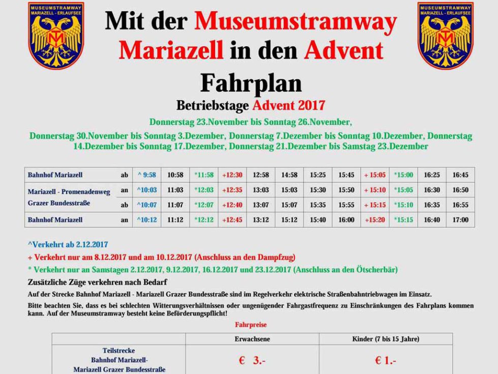 Fahrplan: Museumstramway Mariazell