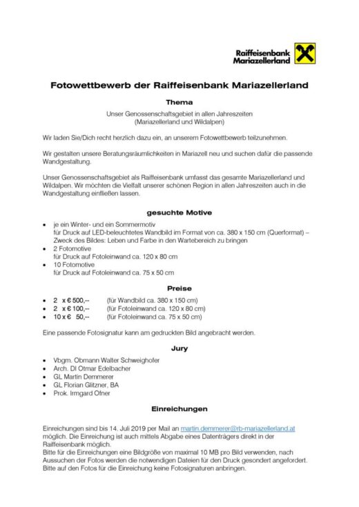 Raiffeisen Fotowettbewerb, Foto: Raiffeisenbank Mariazellerland