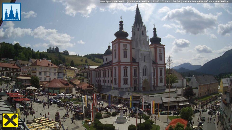 Webcambild vom Mariazeller Hauptplatz am 23.7.2021 - Foto: Mariazell Online