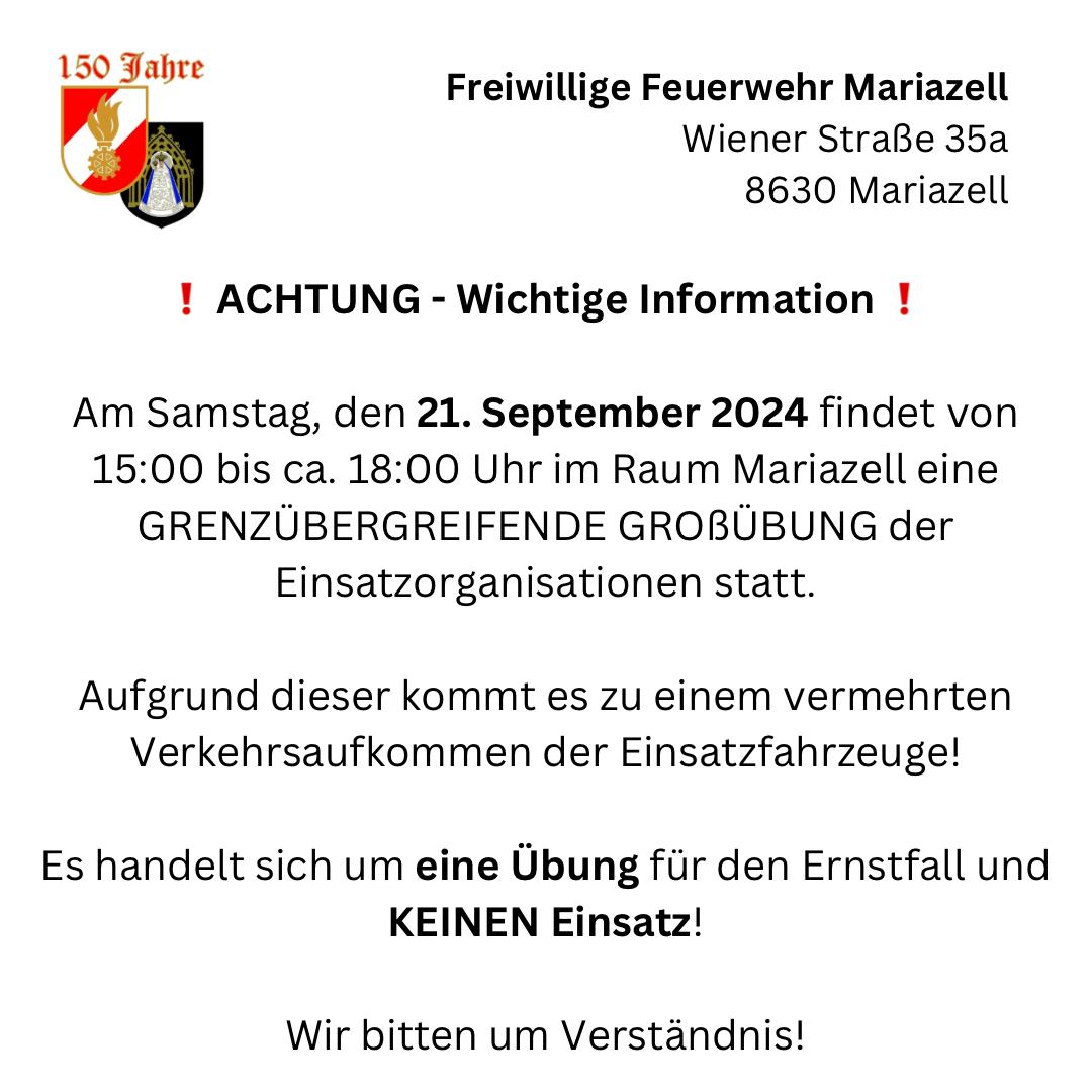Übung Ankündigung - zVg. FF Mariazell