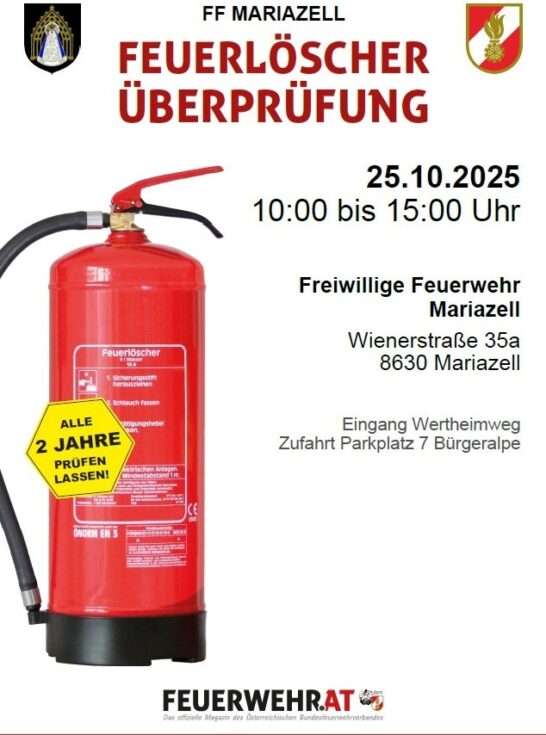 Feuerlöscher Überprüfung 2025 - Plakat: Freiwillige Feuerwehr Mariazell