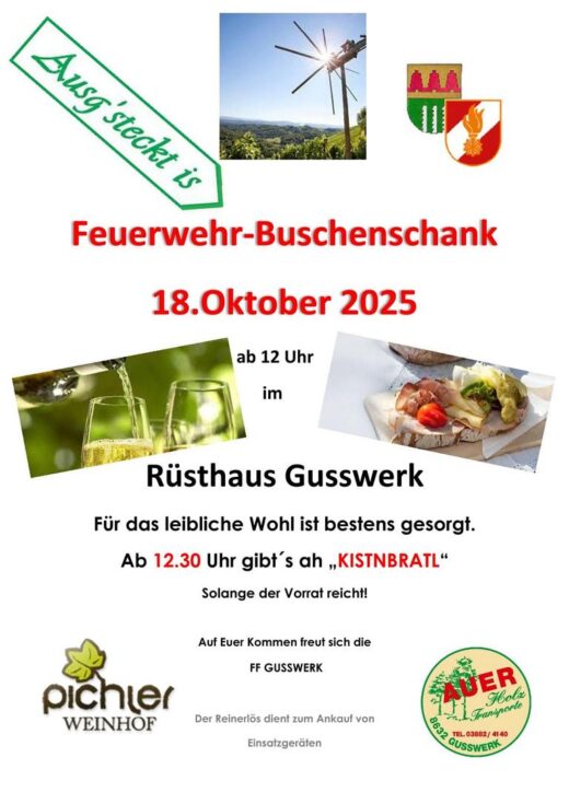 Feuerwehr - Buschenschank - Plakat: Freiwillige Feuerwehr Gußwerk