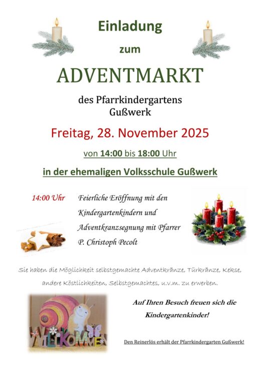 Adventmarkt des Pfarrkindergartens Gußwerk- Plakat: Kindergarten Gußwerk