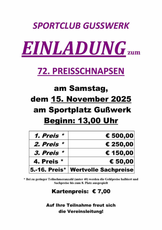 Plakat Preisschnapsen SC Gußwerk