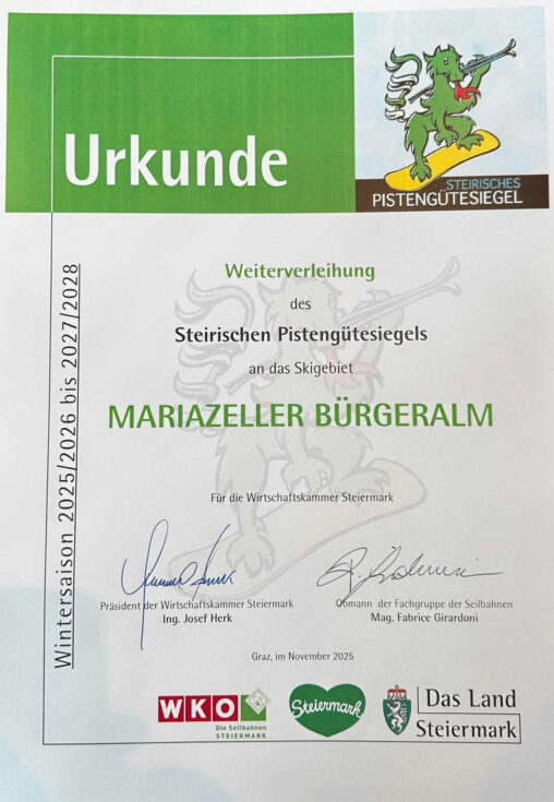 Urkunde Pistengütesiegel