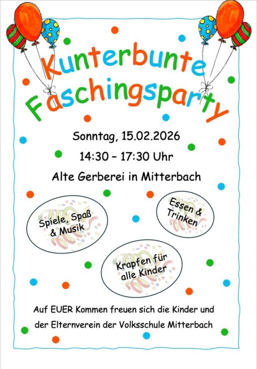 Plakat Kunterbunte Faschingsparty