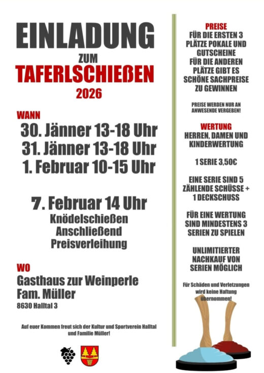 Einladung zum Taferlschießen 2026: HC Halltal