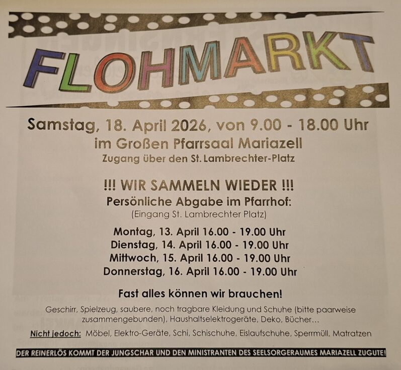 Flohmarkt im Großen Pfarrsaal Mariazell
