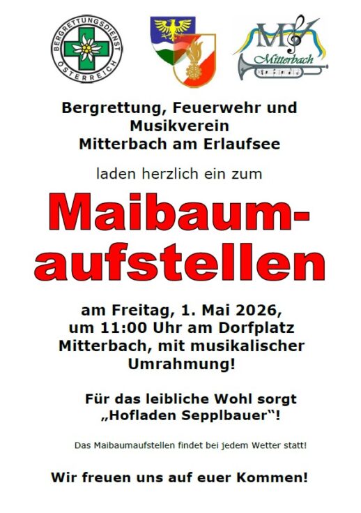 Plakat Maibaumaufstellen in Mitterbach