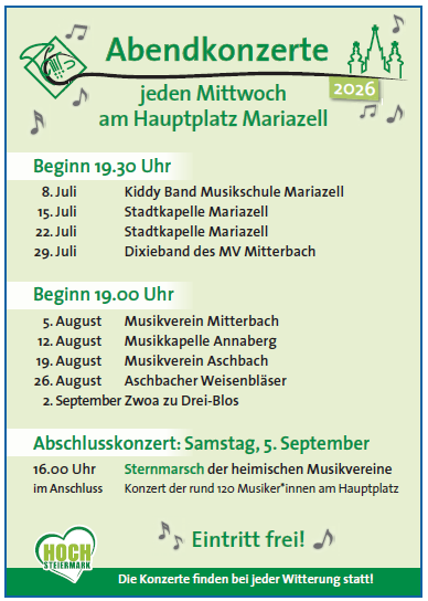 Plakat Sommerkonzerte am Hauptplatz 2026