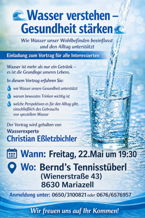 Kangenwasservortrag mit Wasserexperte Christian Eßletzbichler