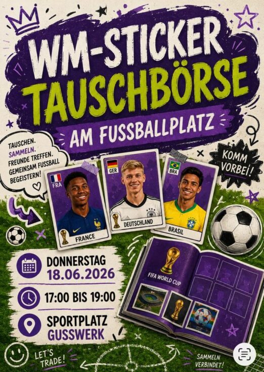 WM-Sticker Tauschbörse am Fußballplatz Gußwerk