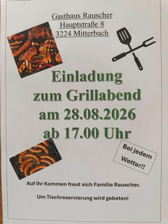 Grillabend im Gasthaus Rauscher - Plakat Fam. Rauscher