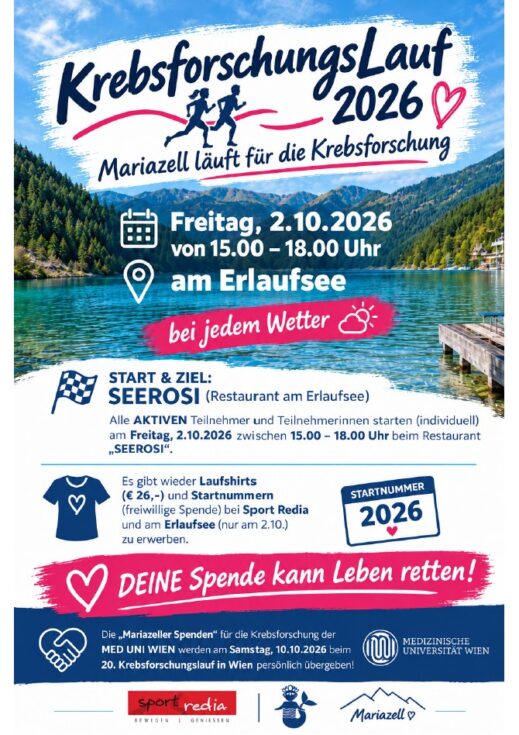 Plakat Krebsforschungslauf 2026 am Erlaufsee