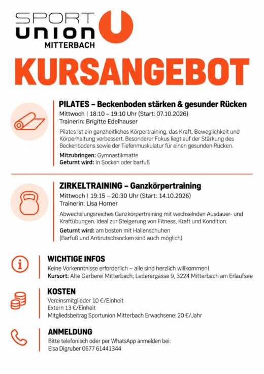 Kursangebot Sportunion Mitterbach